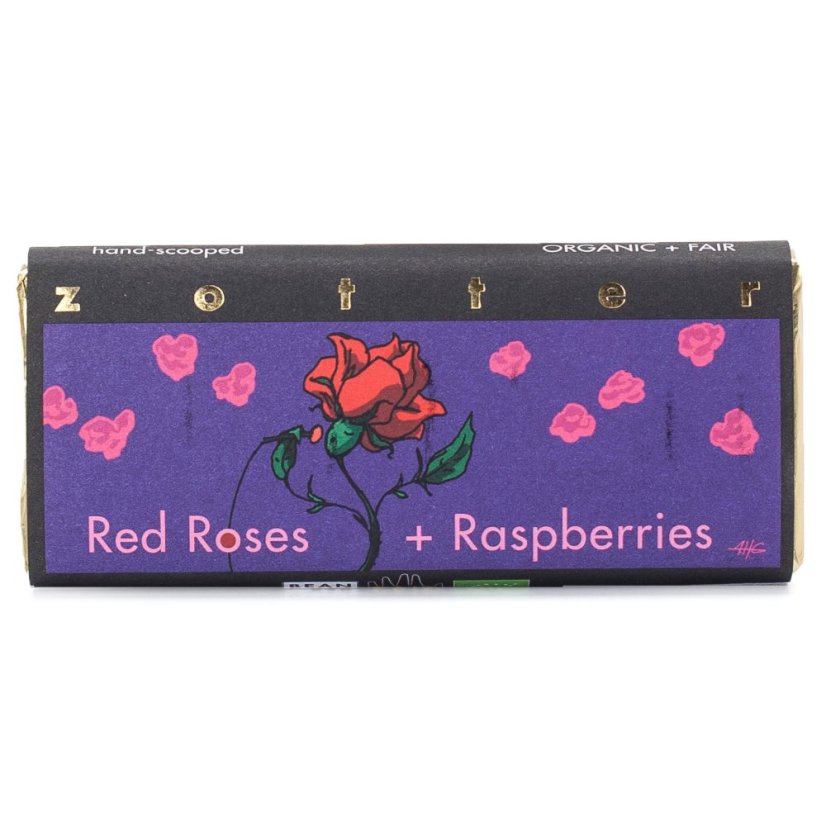 Zotter mliečna čokoláda Červené ruže a maliny