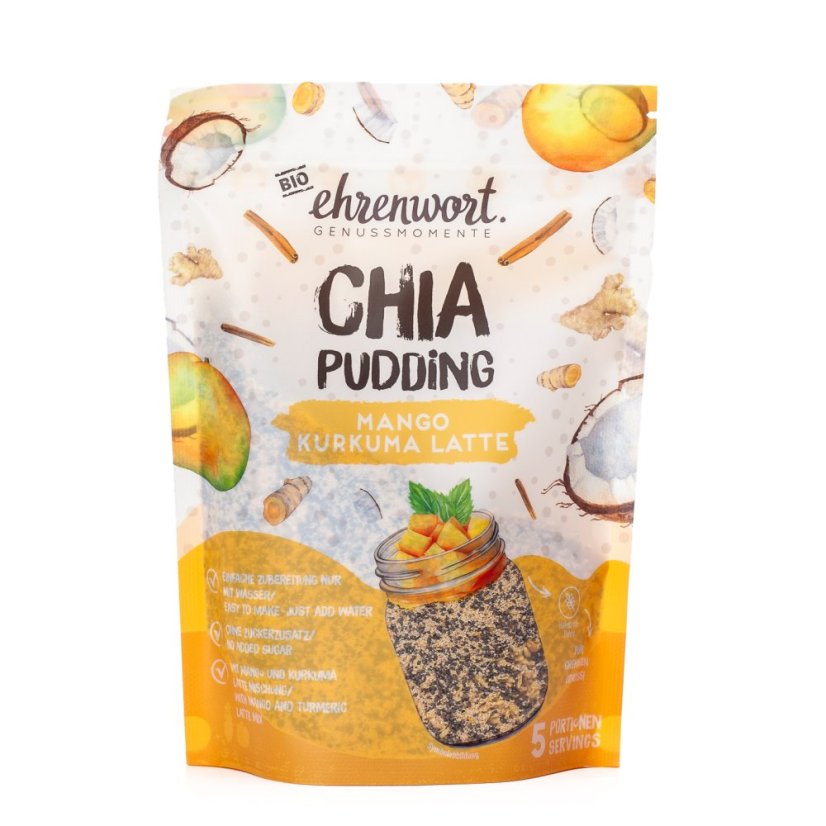 Ehrenwort Chia puding Mango Kurkuma Latte
