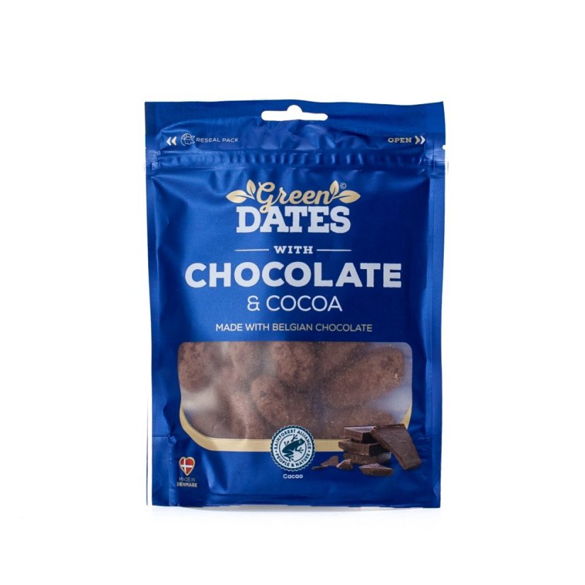 Green Dates datle s belgickou čokoládou a kakaem