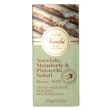 Venchi čokoláda bílá pistachio s jemně solenou směsí ořechů Venchi čokoláda bílá pistachio s jemně solenou směsí ořechů